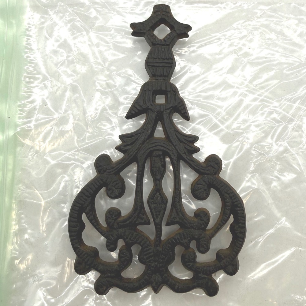 Wilton Cast Iron Trivet Lyre Heart Scroll Design Black Three Legged Vintage